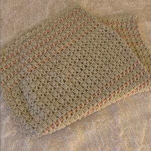 Vintage Handmade Crochet Blanket in Cream and Pink